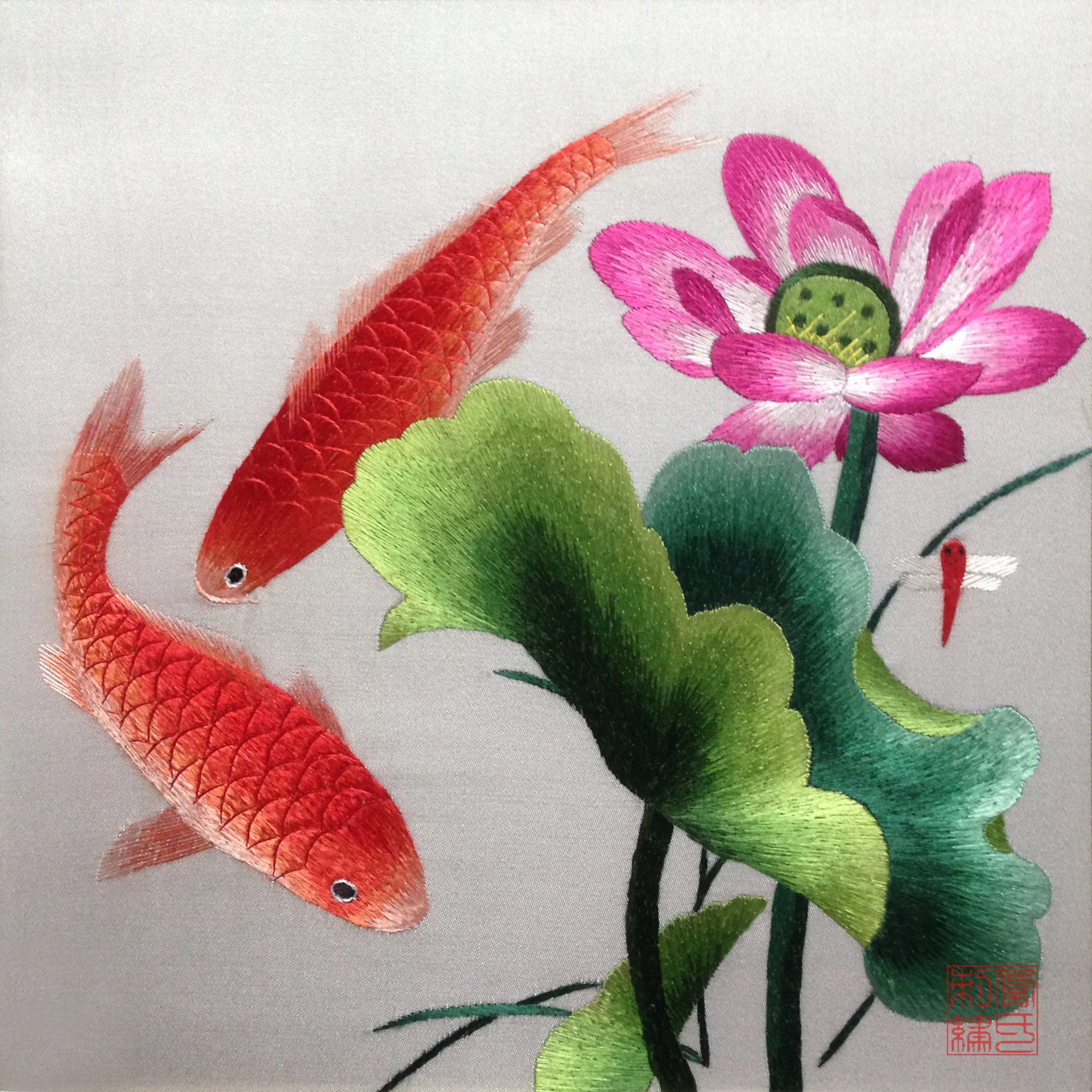 絵画 #flk040099 Amazon.com: King Silk Art 100% Handmade Embroidery Framed Two